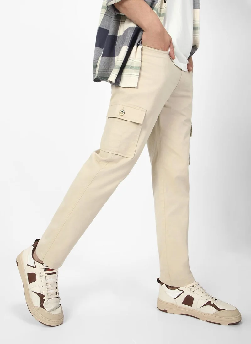 Urbano Fashion Men's Sand Regular Fit Solid Cargo Chino Pant with 6 Pockets Stretchable